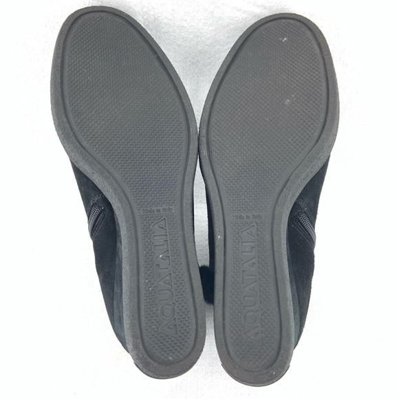 Aquatalia Christa Wedge Booties Womens 10 Black Suede Leather Faux Fur Cozy Glam - Picture 8 of 11